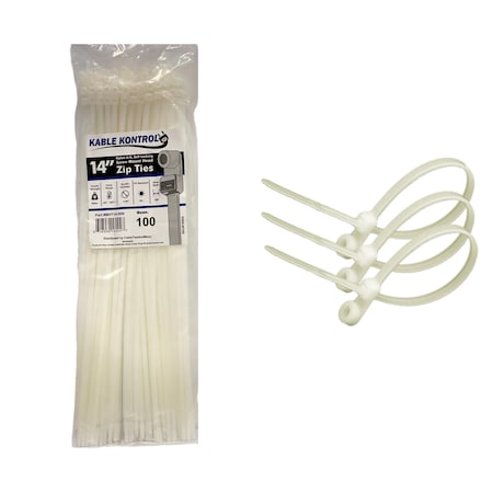 Kable Kontrol Cable Tie, 14 in L, 4 in Max Bundle Dia., Natural, Nylon 6/6, 120 lb Strength, 100 PK MHT14-120-Natural